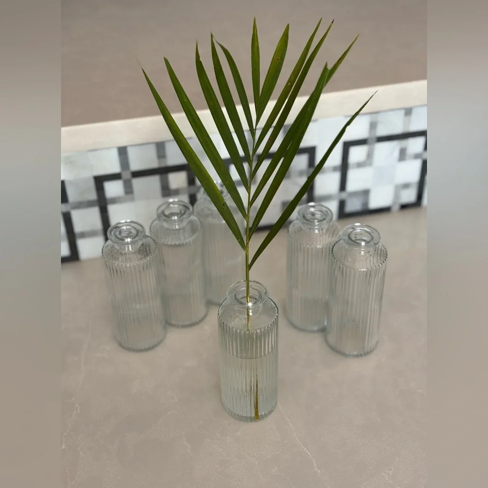 Set of 6 West Elm Modern Glass Ribbed Bud Vases - Picture 5 of 11